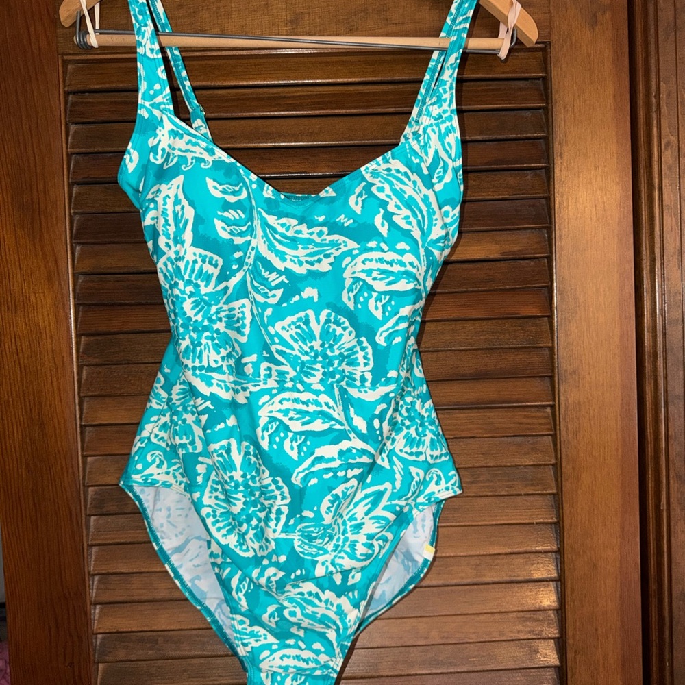 summersalt Turquoise & White Floral One-Piece Swimsuit